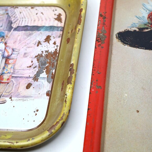 Vintage Coca-Cola Serving Trays Set of 2 Small Metal Coke Trays Retro 80s Promo - Picture 6 of 13